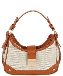 Faux Leather Canvas Top Handle Satchel CSD006 BROWN